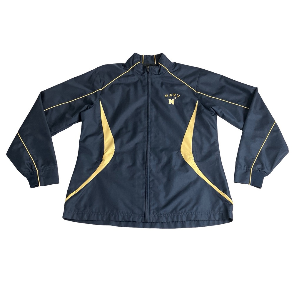 Gear For Sports Stadium US Navy Windbreaker Jacket‎ Womens L Blue Gold Full Zip